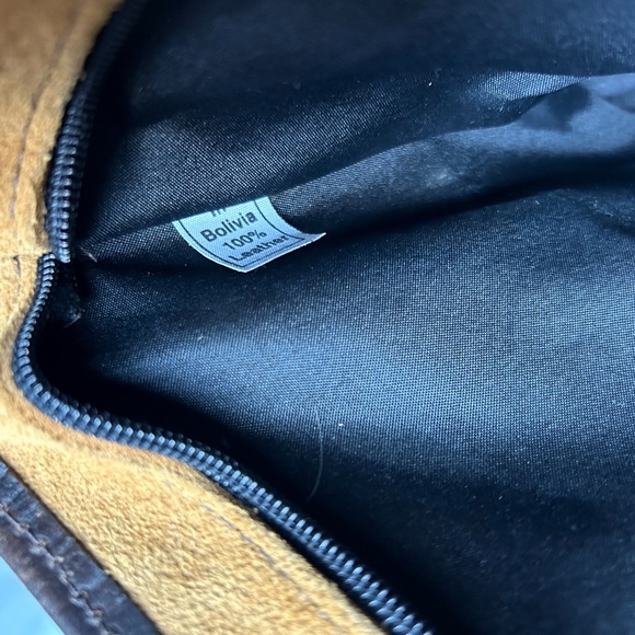 Leather-Accented Tan Suede Bolivian Textile Artisan Crafted Shoulder Tote Bag - Picture 9 of 10